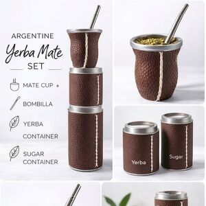 Mate Cup + Bombilla + Yerba Container + Sugar Container